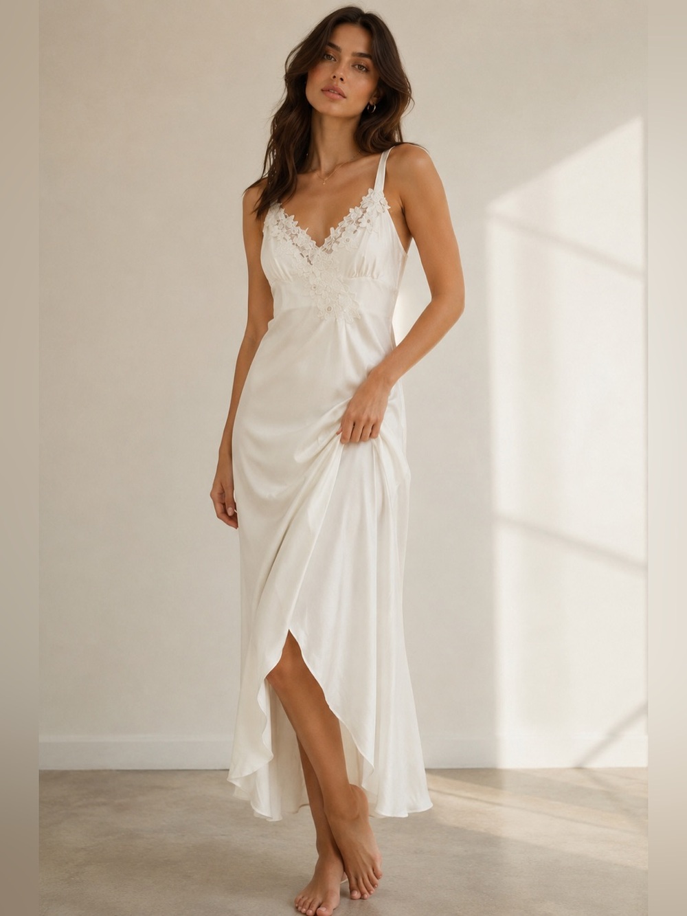 Flora Nikrooz white satin bridal night gown small elegant